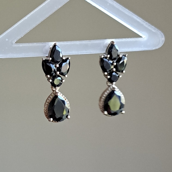 Midnight Sapphire Dangling Earrings in Platinum Over 925 Sterling Silver - Picture 4 of 9